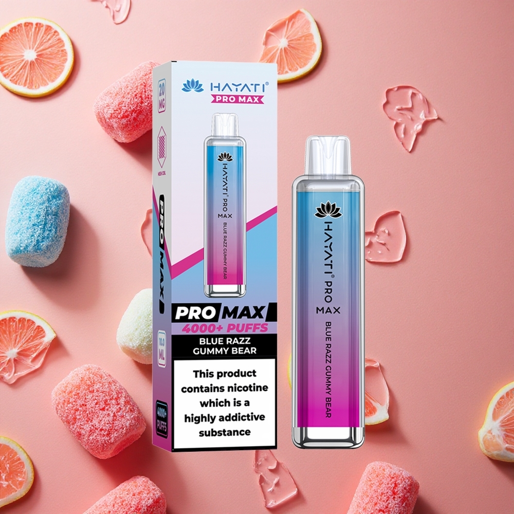 Hayati Pro Max 4000 Puffs Doppia Bobina Mesh 1.1 Ohm Ricaricabile Gummy Bear Mirtillo Blu Italia Wholesale