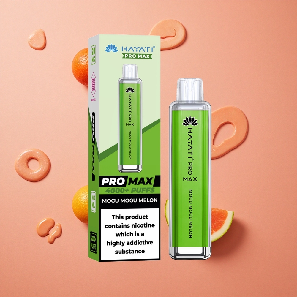 Hayati Pro Max 4000 Puffs Melone Mogu Mogu Batteria Ricaricabile 1400mAh LED Cristallo Italia wholesale